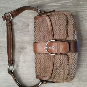 Coach Brown logo purse, canvas w/leather trim